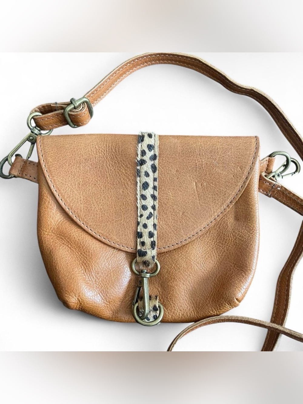 Sundance Odyssey Italian Leather Leopard Calf Hair Crossbody Belt Bag